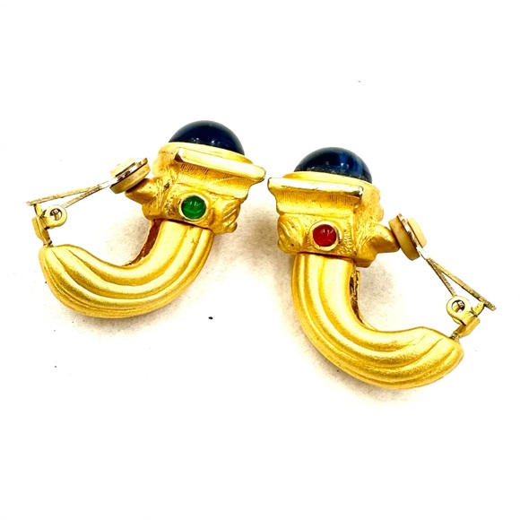 Vintage CINER ? Gold Mogul Poured Glass Clip On Earrings - Picture 4 of 12